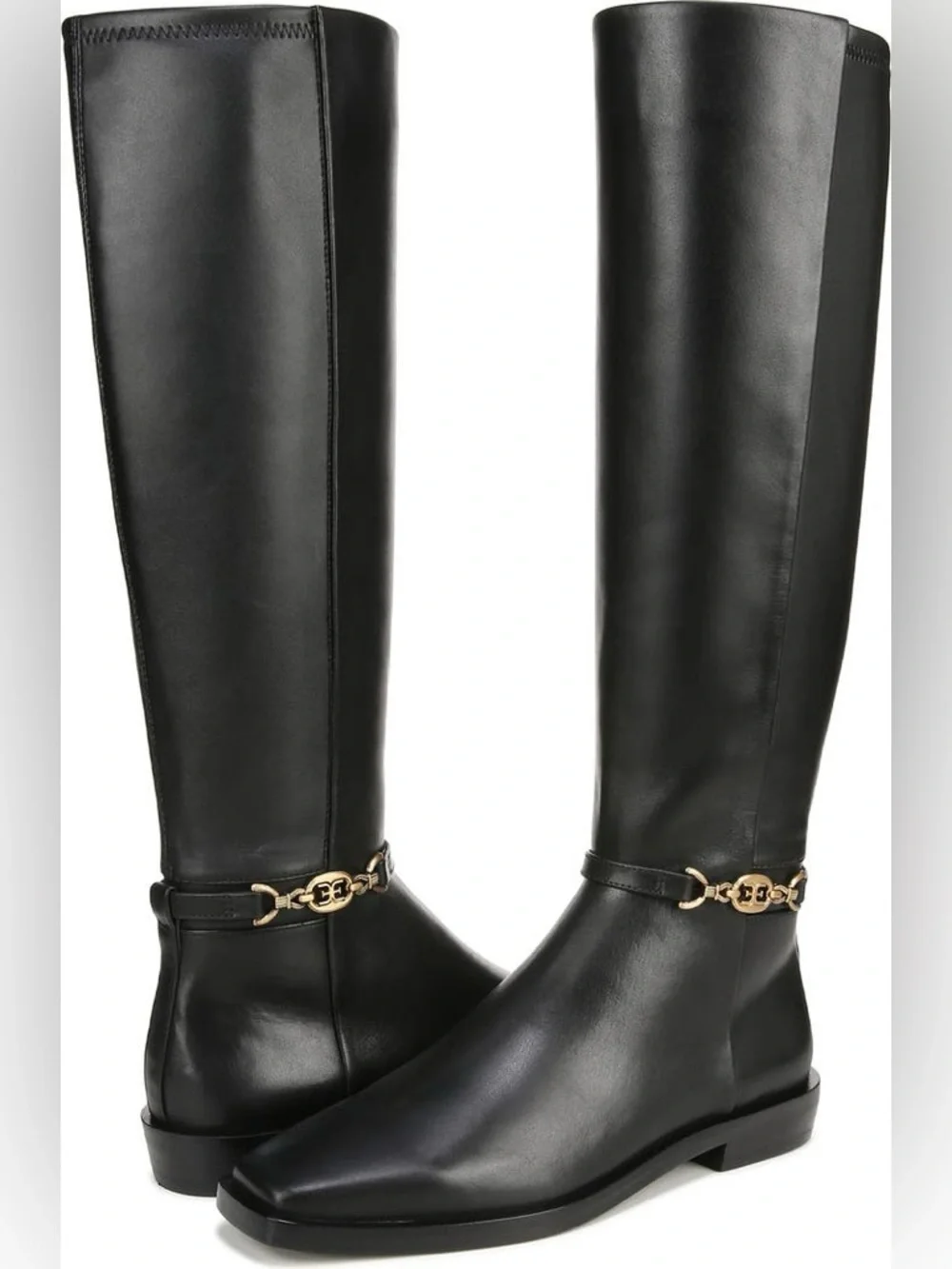 SAM EDELMAN $229 Clive Black Tall Leather Riding Boots Gold Accent Size 6.5 NEW - Picture 5 of 13